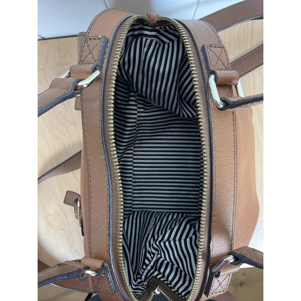 Kate Spade Allen Street Raquelle Brown Leather Satchel Bag with Crossbody Strap‎